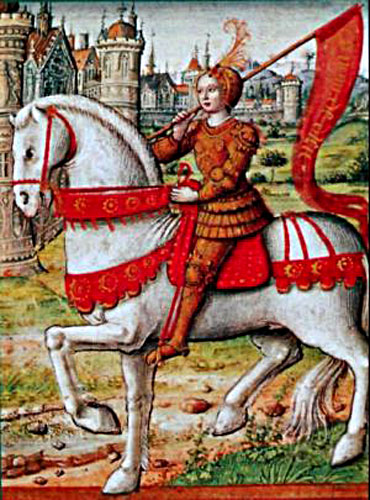 Illustration of Joan of Arc on horseback