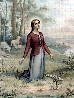 Holy Card showing Joan of Arc as a young women in prayer
