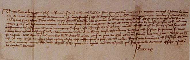 Picture of Letter Joan of Arc sent to the city of Reims
