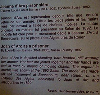 Description of Joan of Arc as a prisonder statue