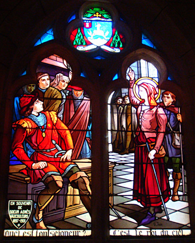 Stained Glass Window of Joan of Arc before Robert de Baudricourt in Vaucouleurs