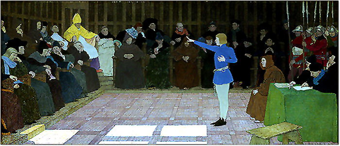 Painting of Joan of Arc at trial by Louis Boutet de Monvel